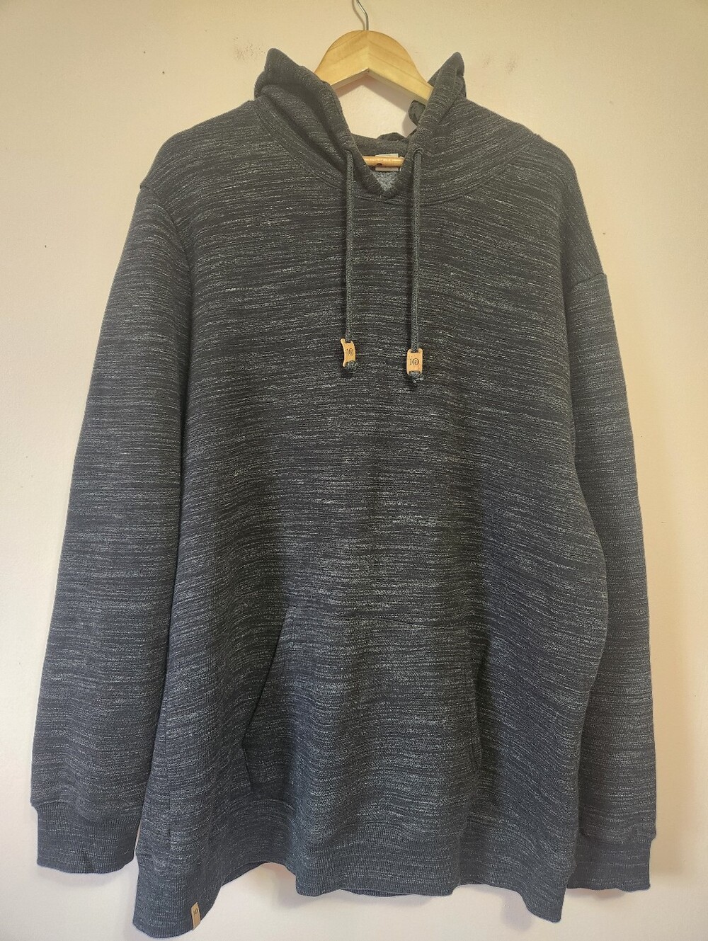 Tentree Charcoal Heathered Pullover Hoodie Organic Cotton Cork Accents Men XXL